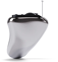 TiK® TITAN blue Im-Ohr-Hörgerät in Titan poliert – Packshot